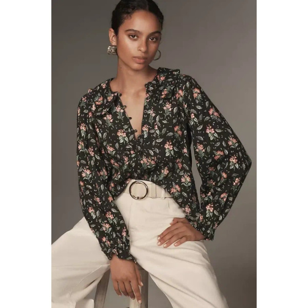 The Keira Collared Button-Front Blouse by Pilcro: Long-Sleeve Edition 1x NWT